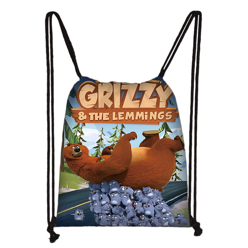 Drawstring Gym Bag - Çocuk Baskılı İpli Karikatür Grizzy Lemmings